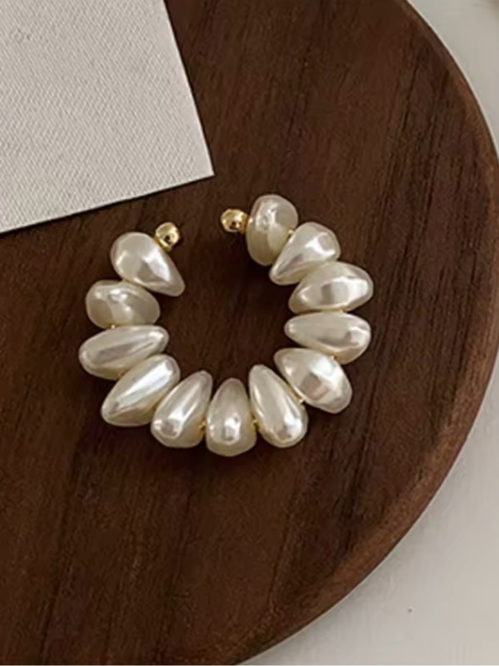 Elegant Pearl Hoop Earrings - White Pearls with Gold Accents